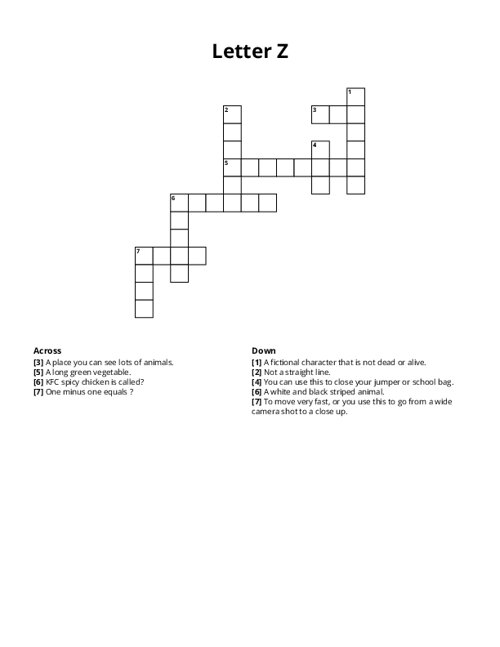 Letter Z Crossword Puzzle