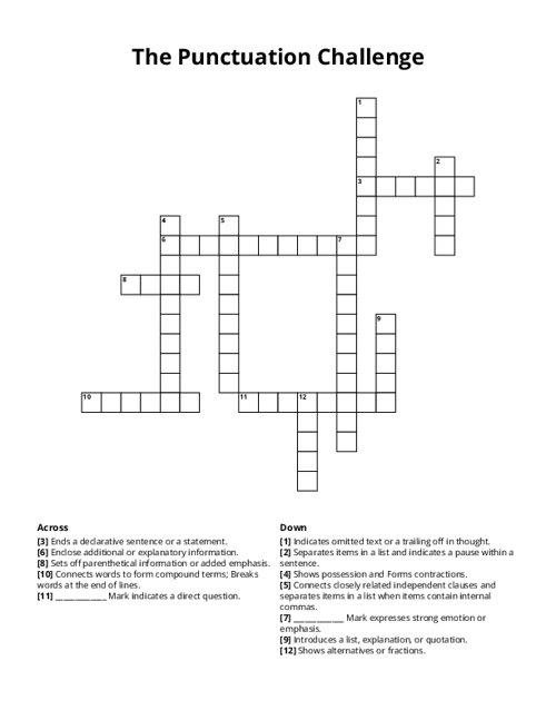 The Punctuation Challenge Crossword Puzzle