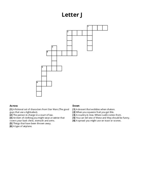 Letter J Crossword Puzzle