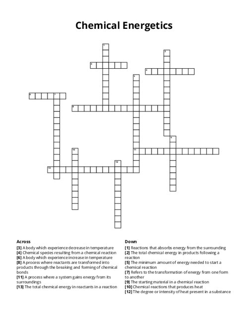 Chemical Energetics Crossword Puzzle