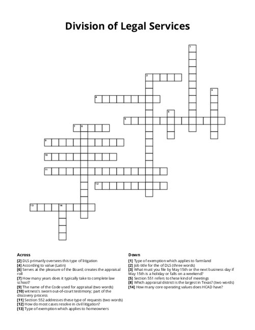 Division of Legal Services Crossword Puzzle