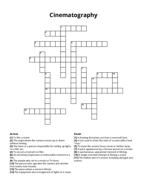 Cinematography Crossword Puzzle