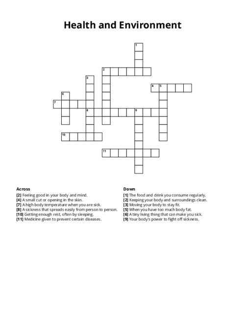 Health and Environment Crossword Puzzle