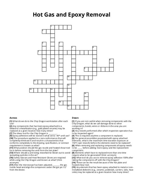 Hot Gas and Epoxy Removal Crossword Puzzle