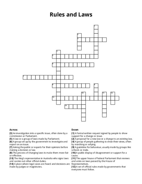 Rules and Laws Crossword Puzzle
