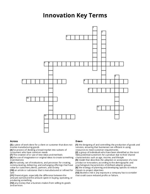 Innovation Key Terms Crossword Puzzle