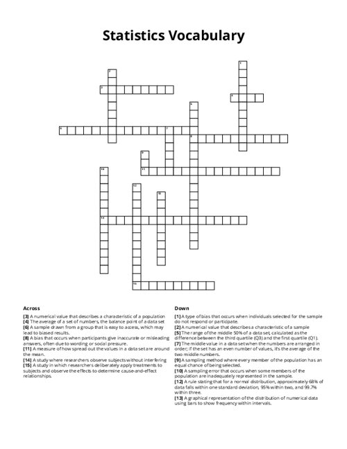 Statistics Vocabulary Crossword Puzzle