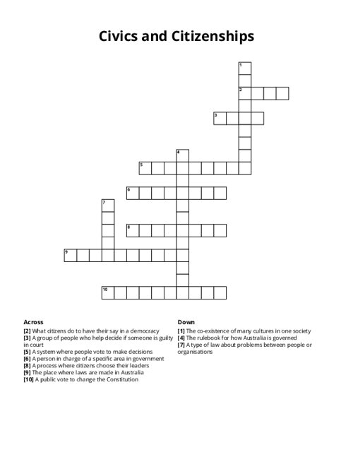 Civics and Citizenships Crossword Puzzle
