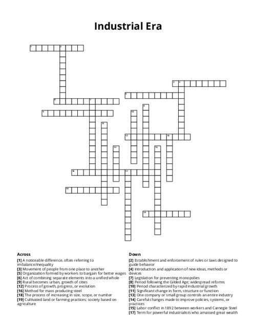 Industrial Era Crossword Puzzle