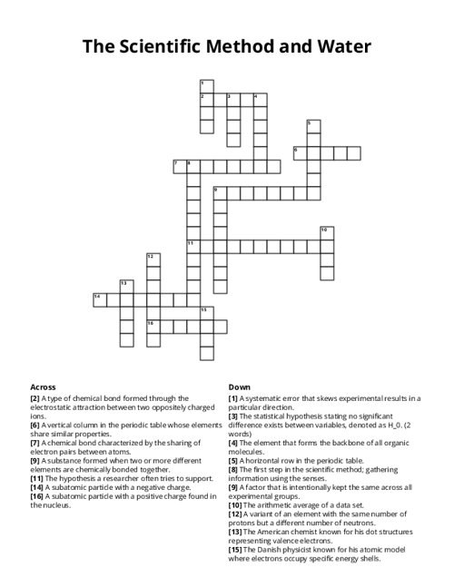 The Scientific Method and Water Crossword Puzzle
