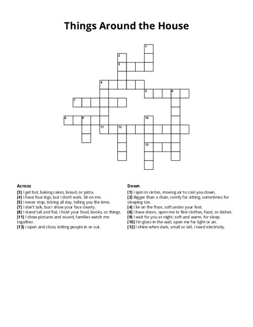 Things Around the House Crossword Puzzle