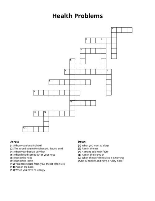 Health Problems Crossword Puzzle
