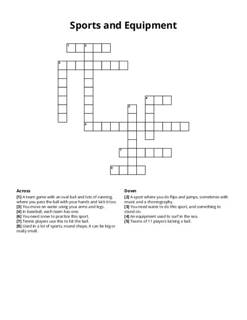 Sports and Equipment Crossword Puzzle