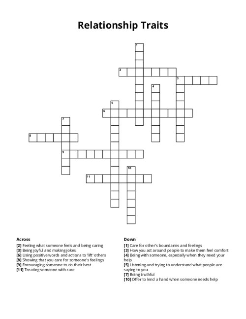 Relationship Traits Crossword Puzzle