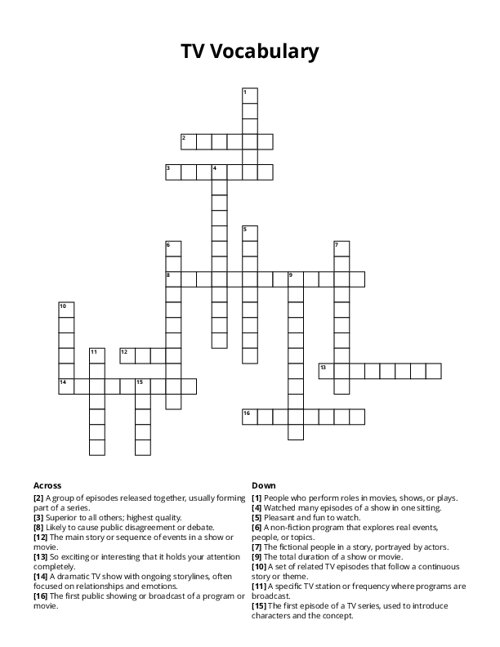 TV Vocabulary Crossword Puzzle