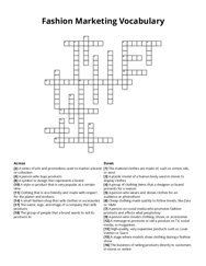 Fashion Marketing Vocabulary crossword puzzle