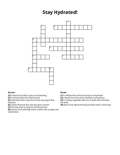 Stay Hydrated! Crossword Puzzle