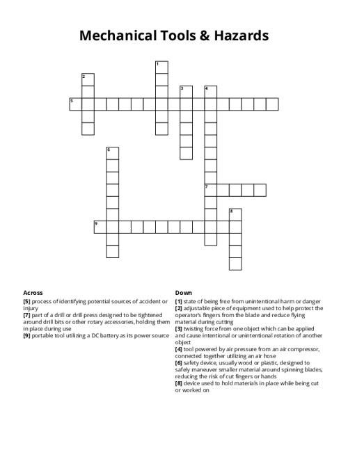 Mechanical Tools & Hazards Crossword Puzzle