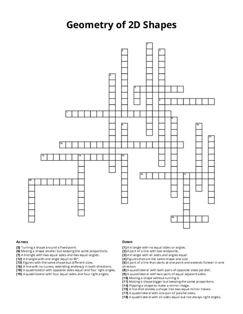 Geometry of 2D Shapes Crossword Puzzle