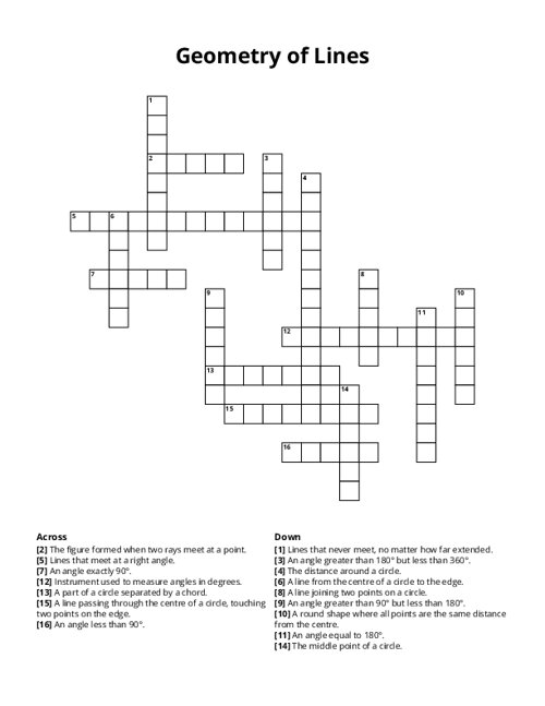 Geometry of Lines Crossword Puzzle