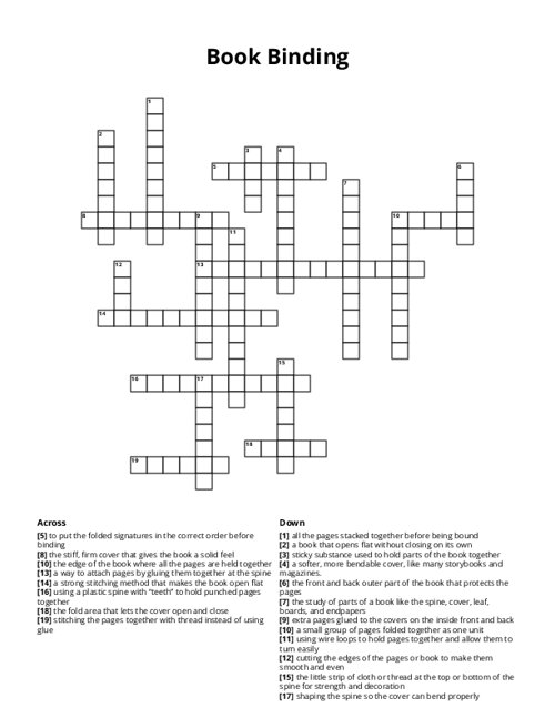 Book Binding Crossword Puzzle
