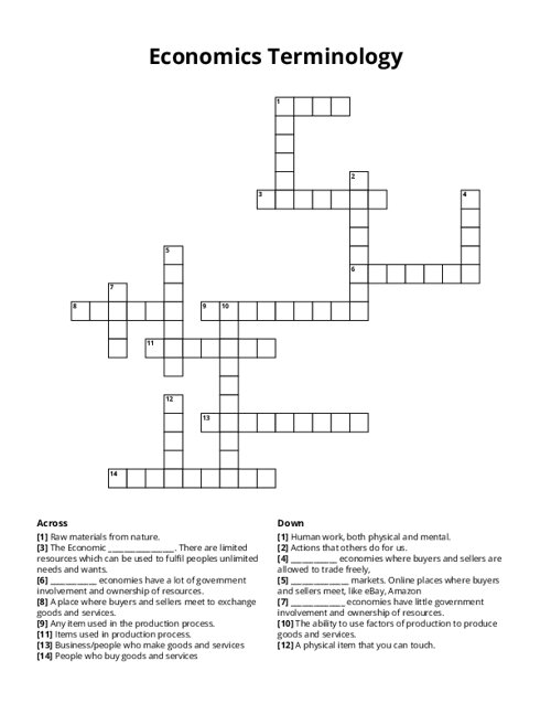 Economics Terminology Crossword Puzzle