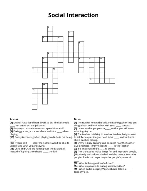 Social Interaction Crossword Puzzle