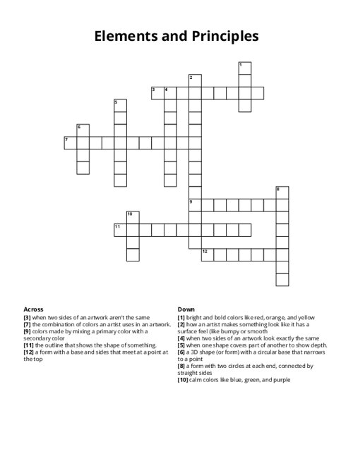 Elements and Principles Crossword Puzzle