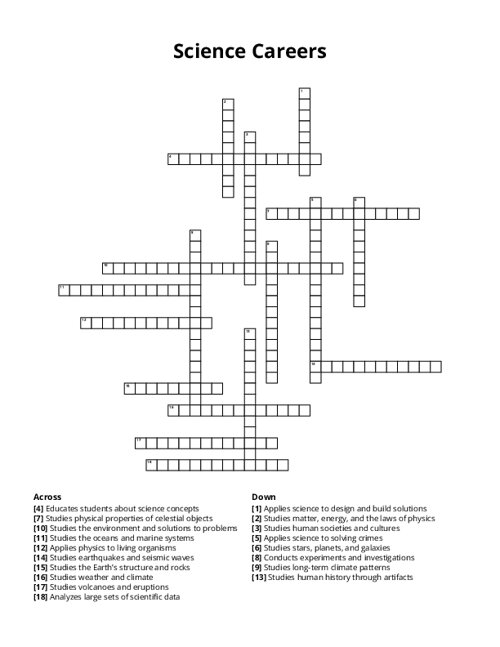 Science Careers Crossword Puzzle