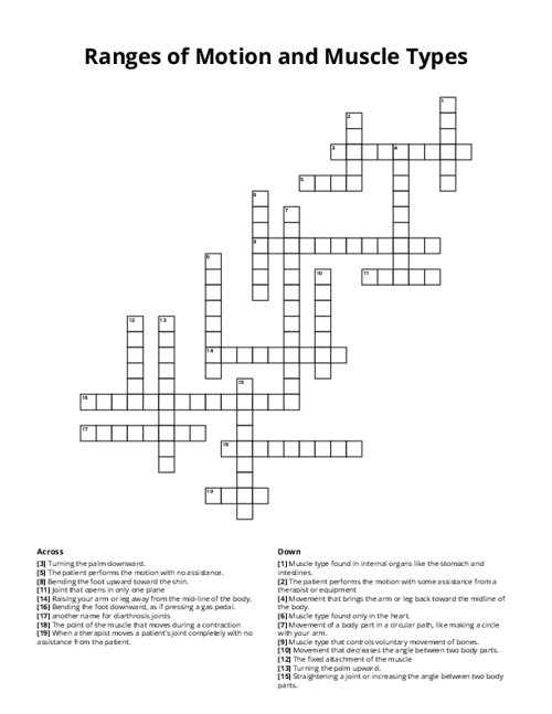 Ranges of Motion and Muscle Types Crossword Puzzle