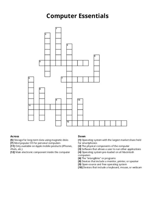 Computer Essentials Crossword Puzzle