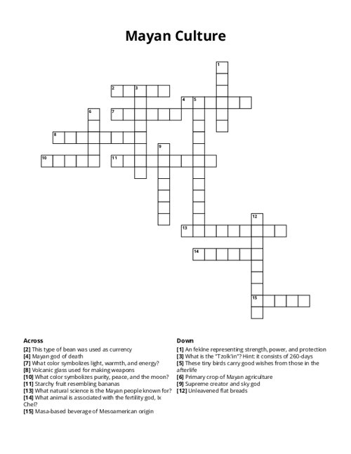Mayan Culture Crossword Puzzle