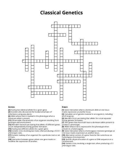 Classical Genetics Crossword Puzzle