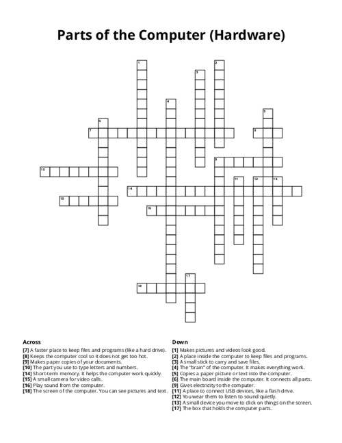 Parts of the Computer (Hardware) Crossword Puzzle