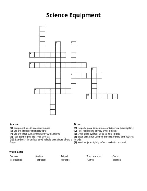Science Equipment Crossword Puzzle
