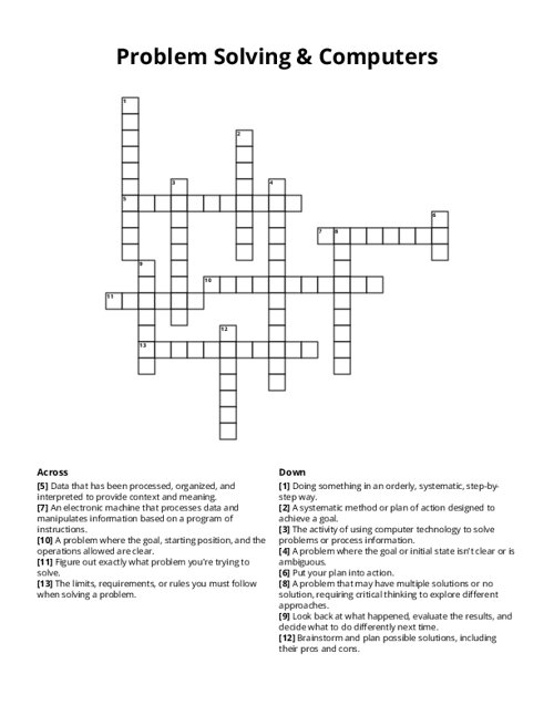 Problem Solving & Computers Crossword Puzzle