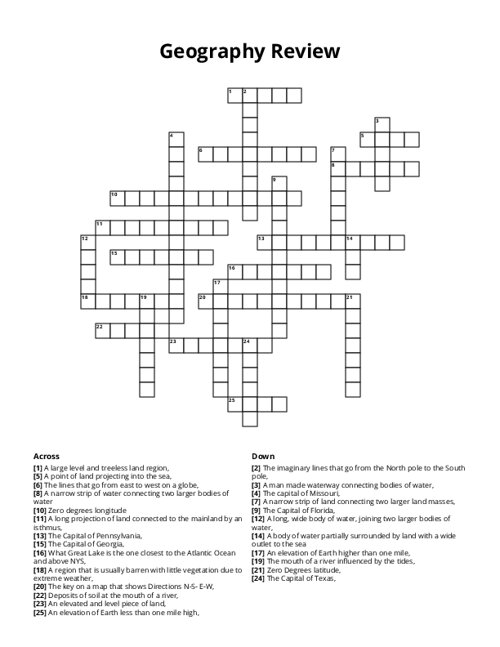 Geography Review Crossword Puzzle