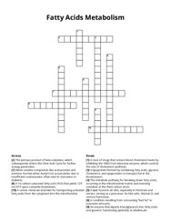Fatty Acids Metabolism crossword puzzle