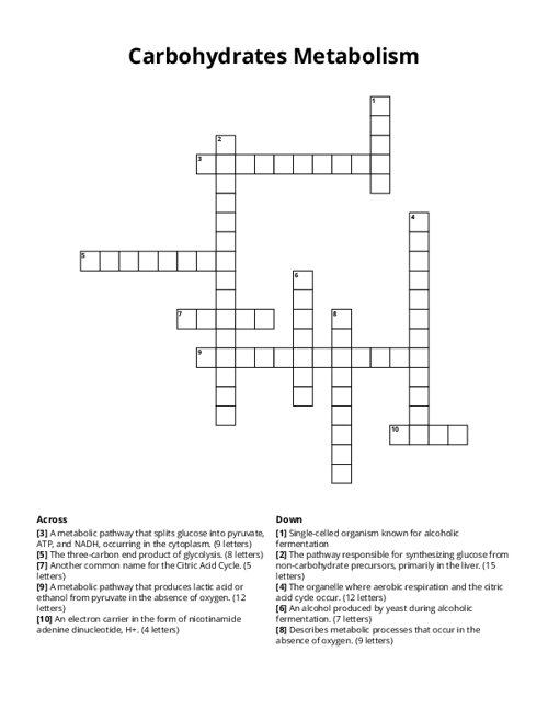 Carbohydrates Metabolism Crossword Puzzle