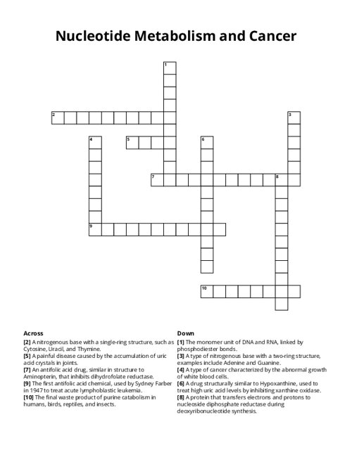 Nucleotide Metabolism and Cancer Crossword Puzzle