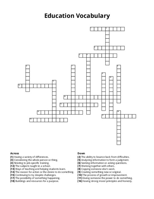 Education Vocabulary Crossword Puzzle
