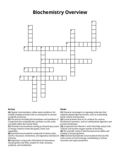 Biochemistry Overview Crossword Puzzle