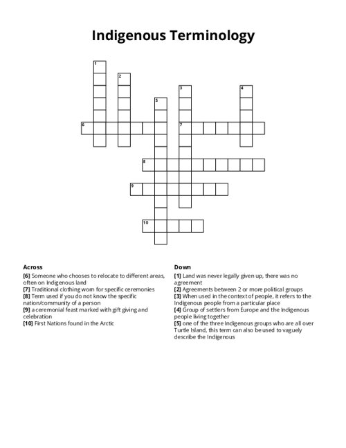 Indigenous Terminology Crossword Puzzle