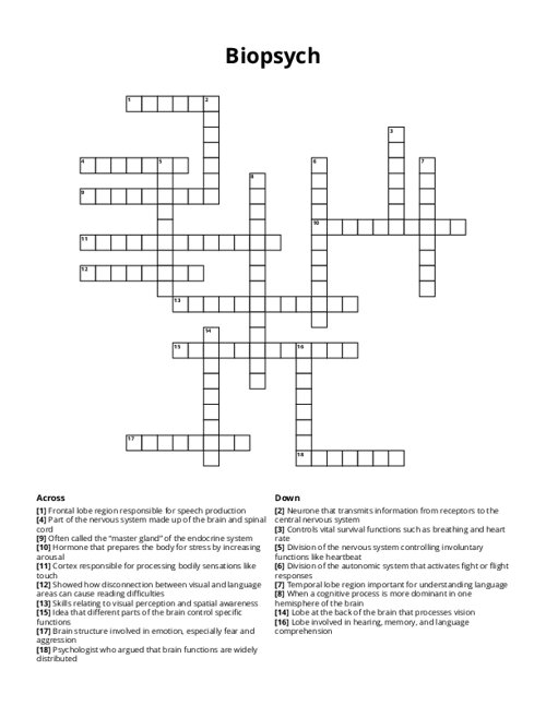 Biopsych Crossword Puzzle
