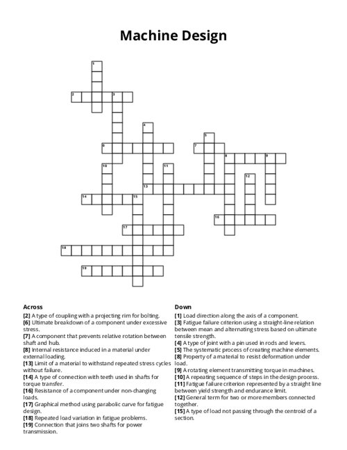 Machine Design Crossword Puzzle