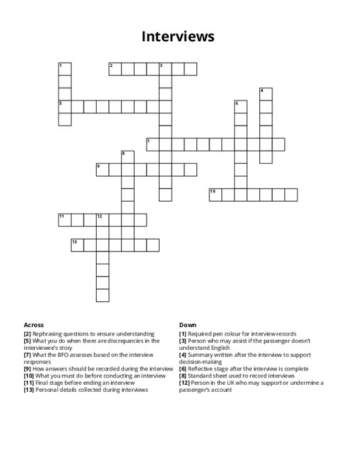 Interviews Crossword Puzzle