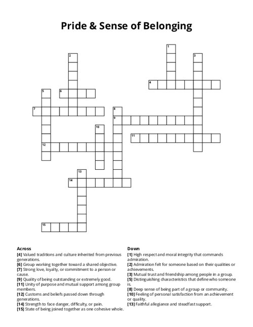 Pride & Sense of Belonging Crossword Puzzle