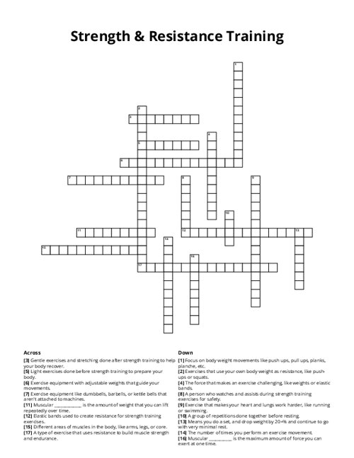 Strength & Resistance Training Crossword Puzzle