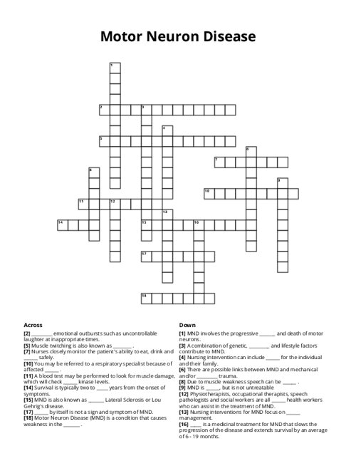 Motor Neuron Disease Crossword Puzzle