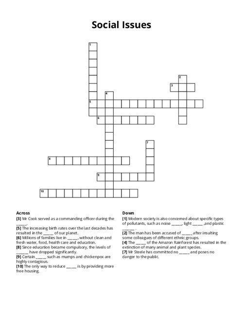Social Issues Crossword Puzzle